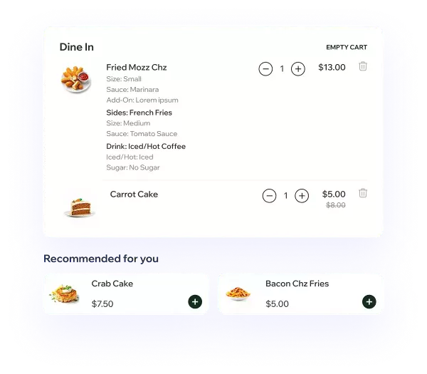 Ordering experience interface